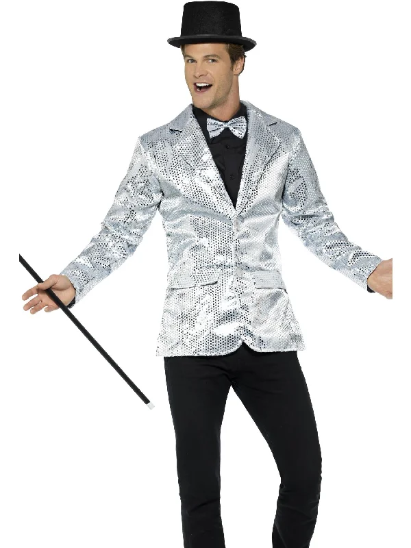 Sequin Jacket, Mens, Silver Quilted Jacket Puffer Jacket Insulated Jacket