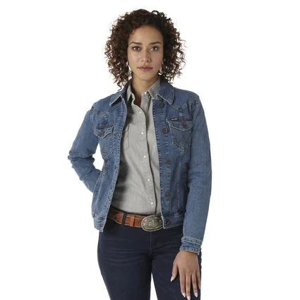 Wrangler USA Ladies Denim Jacket - Dark Denim - LWJ701D Zippered Jacket Buttoned Jacket Snapped Jacket