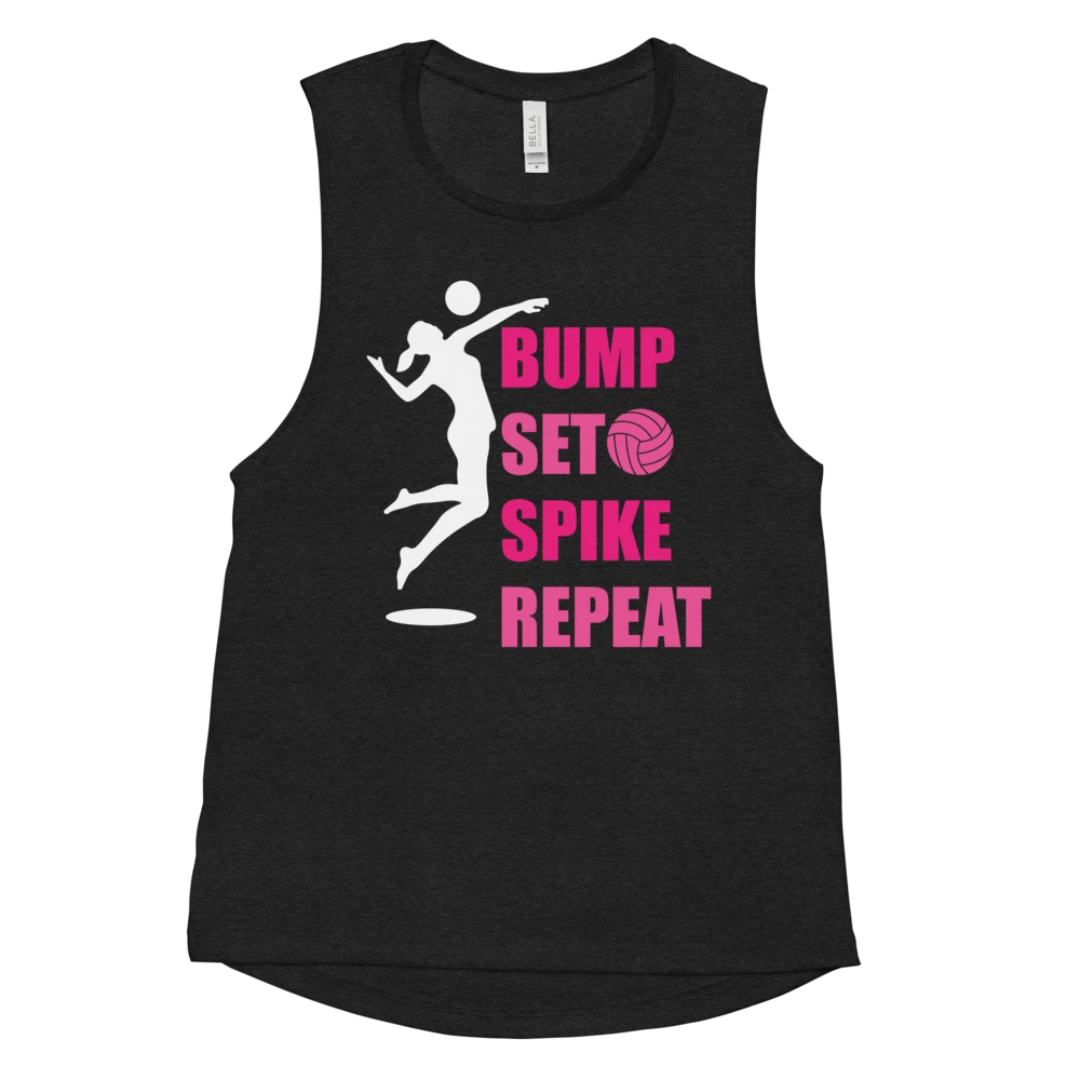 Bump Set Spike Repeat Muscle Tank peach tank top