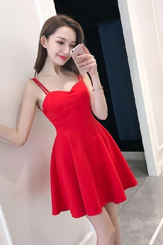 Simple Straps Sweetheart Red Satin Homecoming Dresses Party Dresses PD091 Tunics Chic fashionable