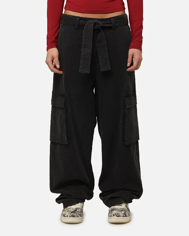 XXIII Tie Up Cargo Pants Washed Black Chic Wool Trousers
