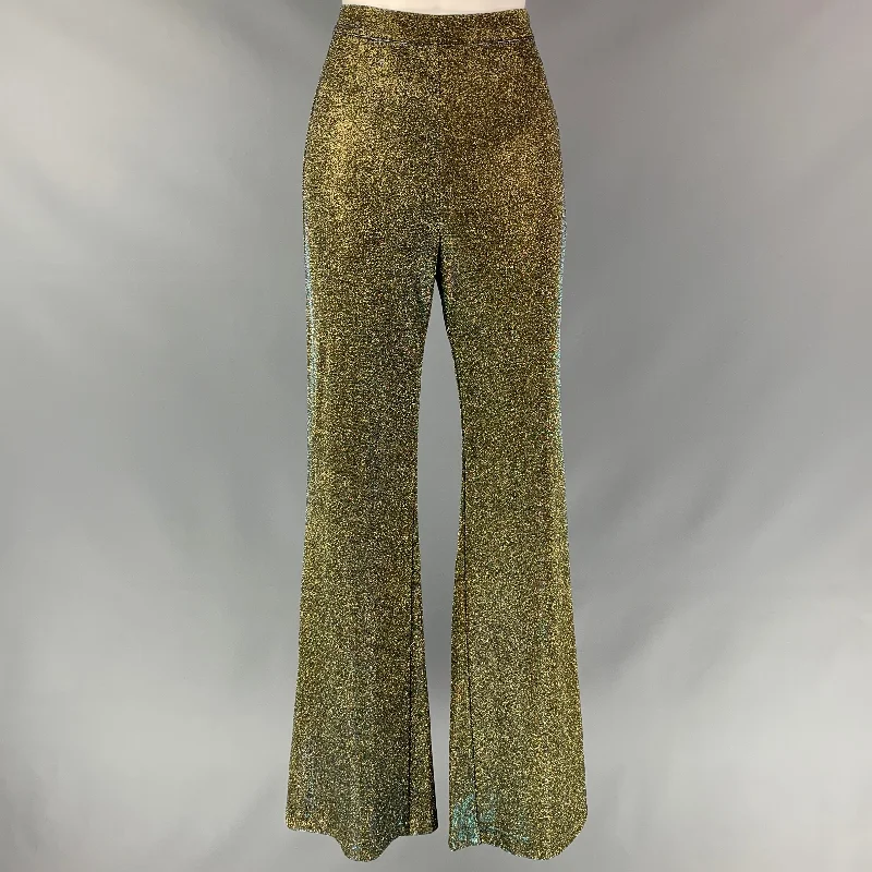 VEDA Size 2 Gold Polyeser / Lurex Metallic Flared Dress Pants Comfy Athletic Pants