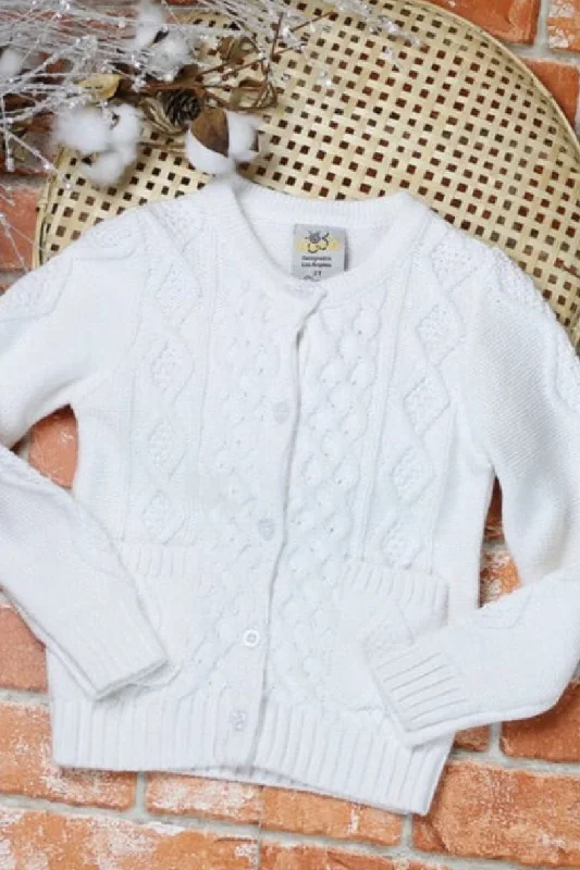 Cardigan Sweater Style 919 in White or Vintage Ivory Girls Nylon Fabric Polyester Fabric Spandex Fabric Cardigan Sweater Style 919 in White or Vintage Ivory Girls Nylon Fabric Polyester Fabric Spandex Fabric