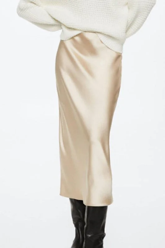 Satin Bias Cut Midi Skirts silk skirt luxurious