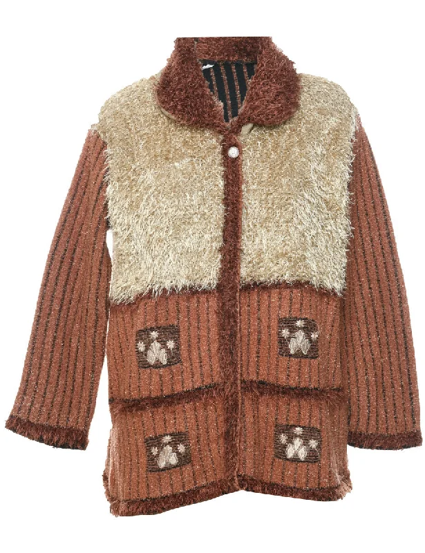 Button Through Cardigan - L Welt Pockets Slit Pockets Flap Pockets