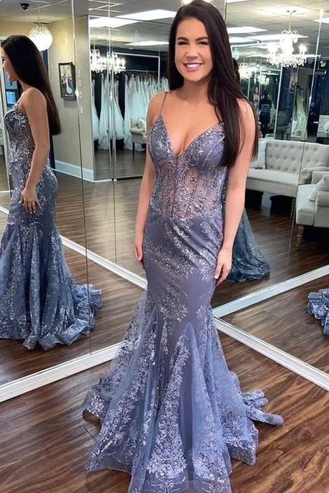 Sparkly Lace Mermaid Long Prom Dresses,Graduation School Party Dress    cg22845 Pencil Length Work