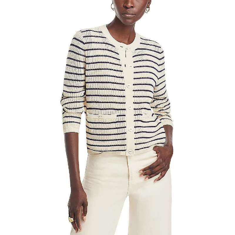 Rag & Bone Womens Viola Open Stitch Striped Cardigan Sweater Rayon Fabric Velvet Fabric Corduroy Fabric