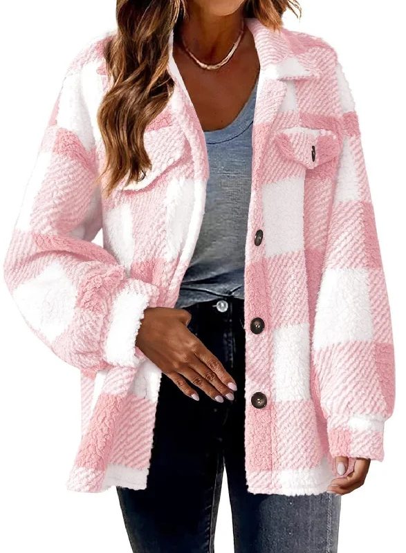 Ladies Tartan Turndown Collar Botton Jacket XG024 Notch Collar Jacket Peter Pan Collar Jacket Cowl Neck Jacket