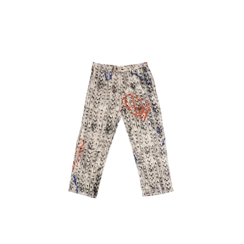 Motion Blur Block Print Hand-Woven Pant Comfy High-Waist Jeans
