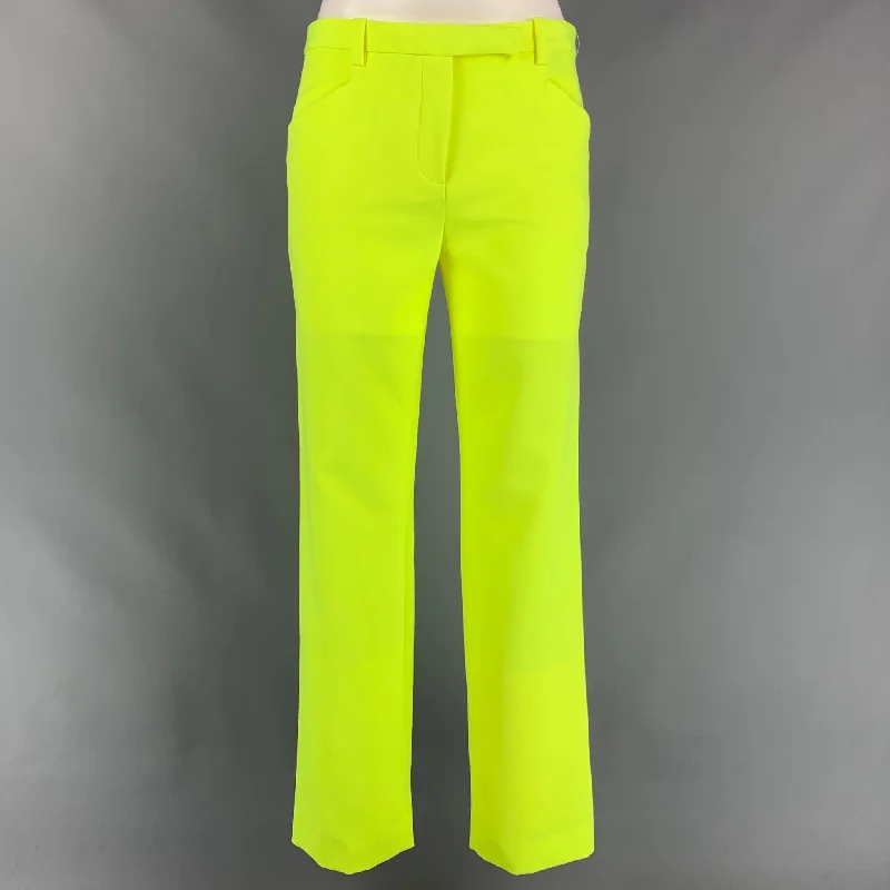 VERSACE Size 4 Neon Yellow Polyester Straight Leg Dress Pants Classic Bootcut Trousers