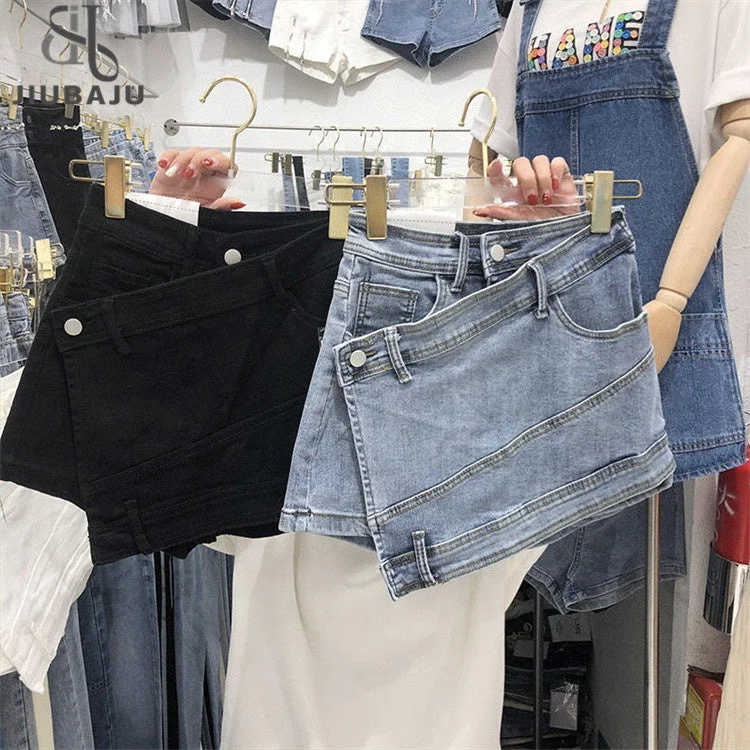 Plus Size Women's Summer Denim Culottes 2023 Casual Solid Color High Waist Irregular Short Hot Pants Skirt Elegant Silk Pants