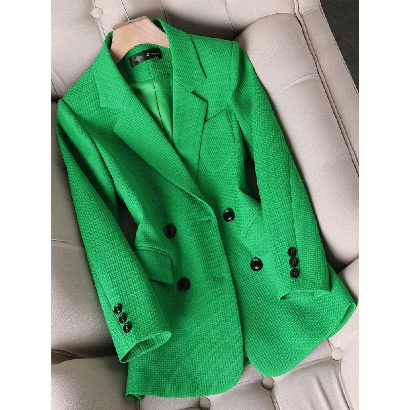 CAROLINE SUITS Women's Elegant Stylish Fashion Office Professional Woven Green Plaid Blazer Jacket Denim Jacket Leather Jacket Suede Jacket