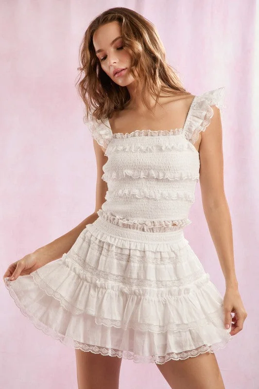 Lace Trim With Ruffle Detail Solid Mini Skirt cashmere skirt soft