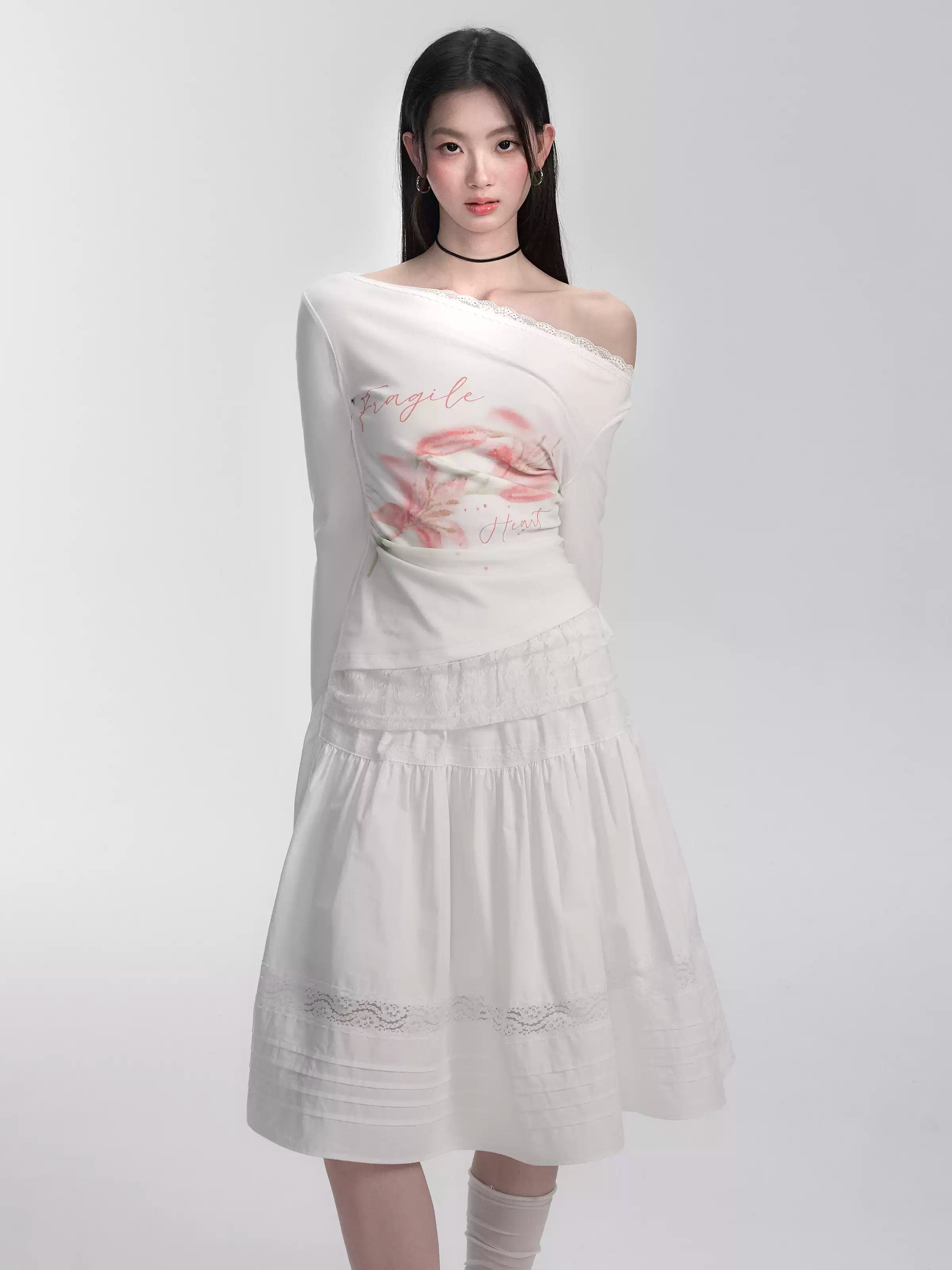 Lace Mid-length Spring Cake Skirt FRA0300 linen skirt relaxed