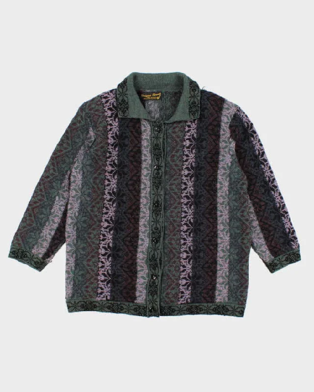 Women's Multi coloured Patterned Cardigan Knitwear - L Chenille Brocade Lace