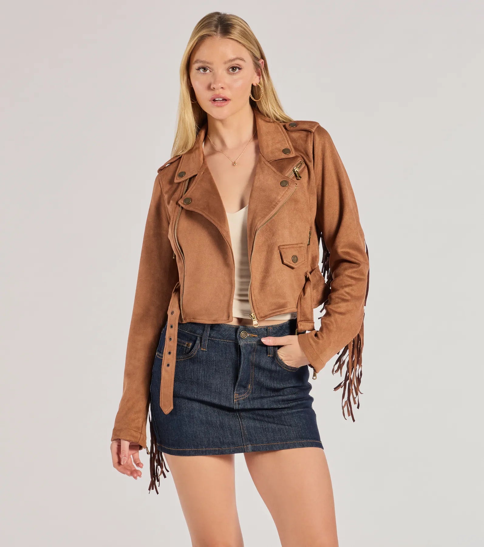 Western Chic Flair Faux Suede Fringe Moto Jacket Rayon Fabric Velvet Fabric Corduroy Fabric