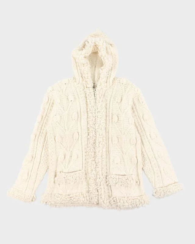 Vintage Buffalo Wool Chunky Zip-Up Hooded Cardigan - L Fitted Loose Oversized