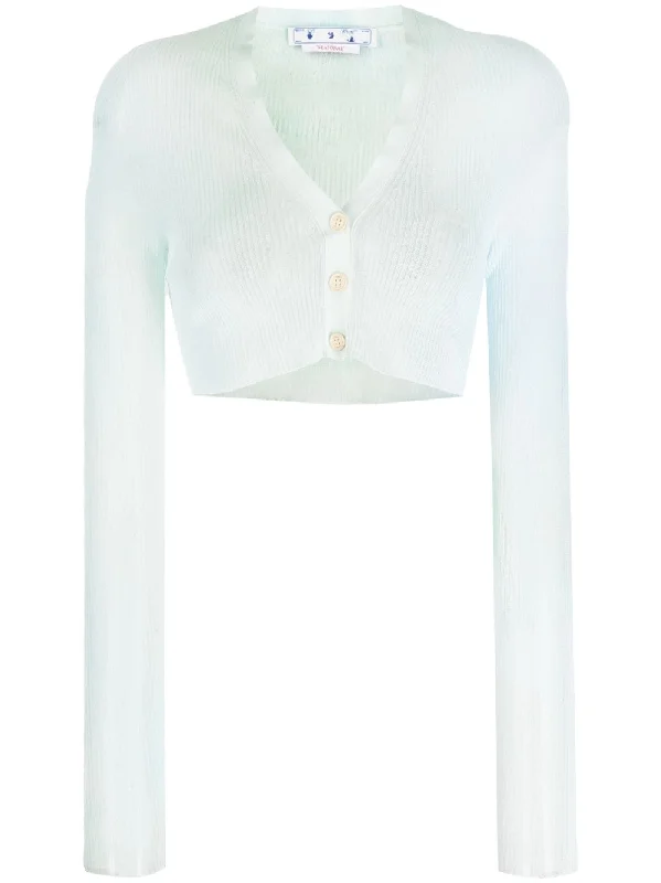 TIE DYE SEETHR CROP CARDIGAN LIGHT BLUE WHITE Polka Dot Checkered Tartan