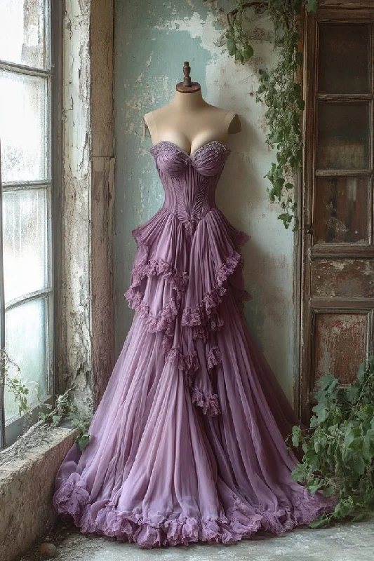 A Line Purple Sleeveless Party Dress Tulle Long Prom Dress      cg25268 Tunics Top rated