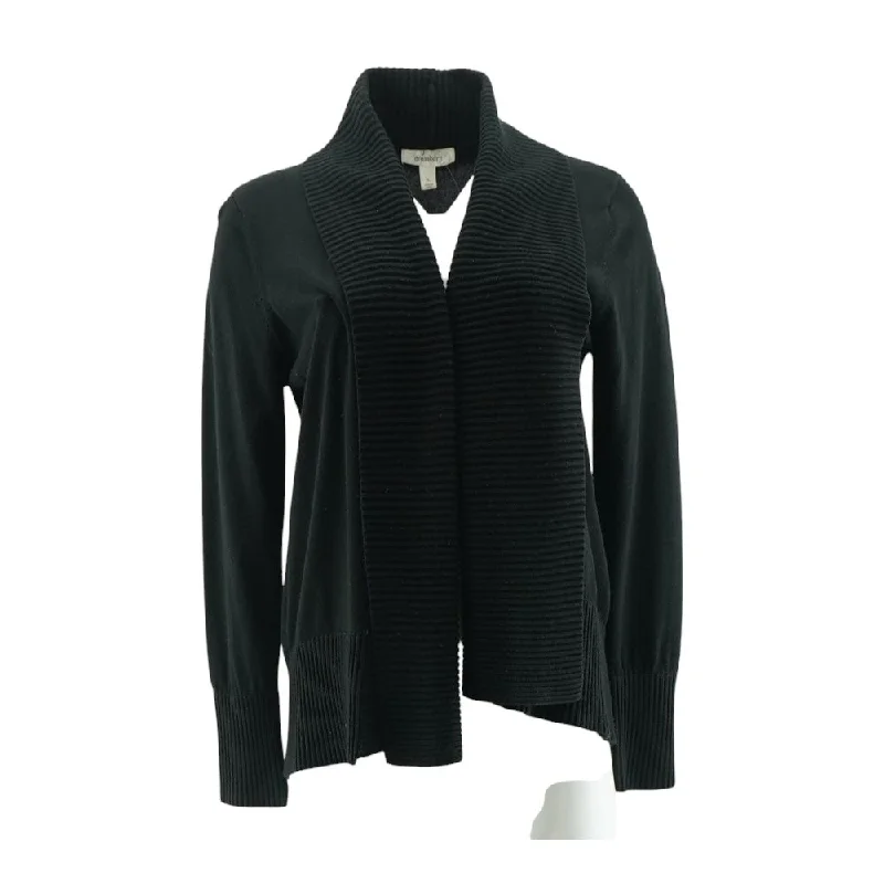 Black Solid Cardigan Sweater Notch Collar Peter Pan Collar Cowl Neck