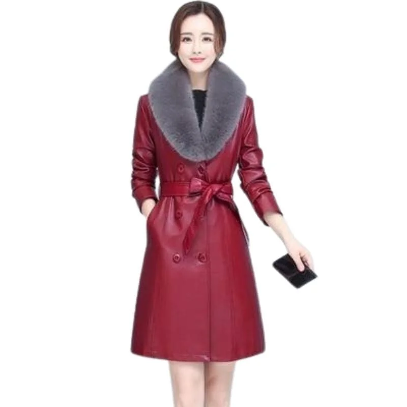 Burgundy Red Fur Collar