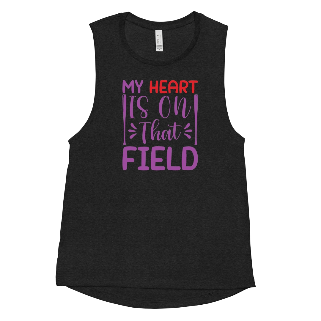 My Heart Is On That Field Ladies’ Muscle Tank coral tank top