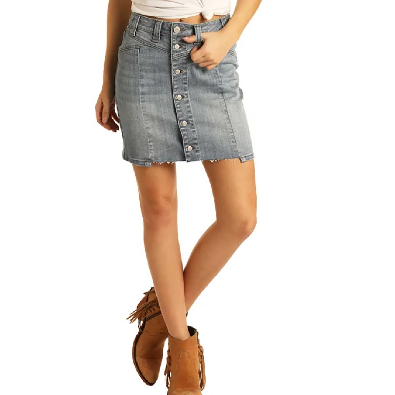 Rock & Roll Cowgirl Women's Mid Rise Button Skirt denim skirt casual