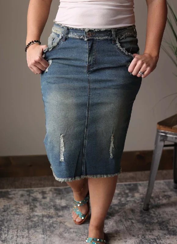 Distressed Fray Edge Hem Stretch Denim Skirt: XL silk skirt sleek