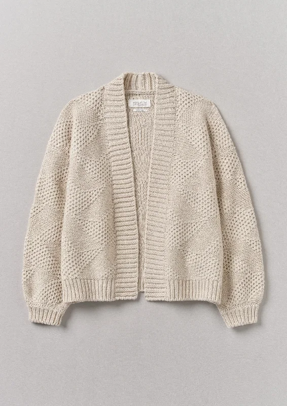 Tessellated Textured Easy Cardigan | Bone Wool Fabric Cashmere Fabric Tweed Fabric