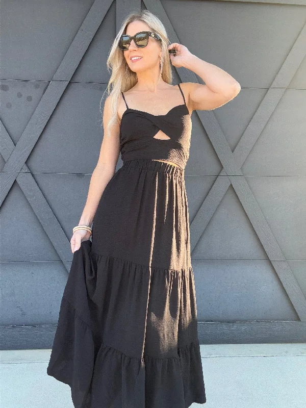 Twist Top and Skirt Set  In Black lightweight skirt design