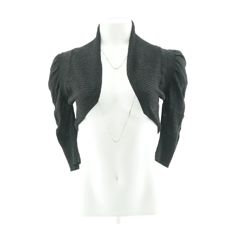 Black Solid Cardigan Sweater Satin Blend Silk Blend Wool Blend