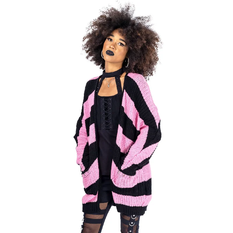 IN A DAZE CARDIGAN - BLACK/PINK Wool Cardigan Cotton Cardigan Cashmere Cardigan