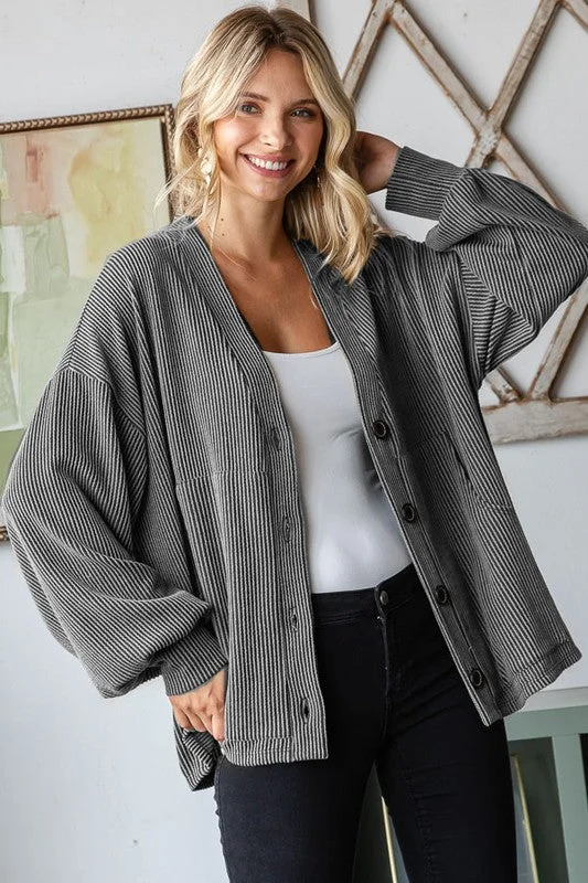 Calming Affects Charcoal Textured Cardigan Soft Cozy Warm