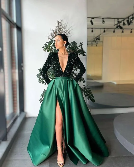 Prom Dresses V-Neck Split A-Line Women's Party Dress   cg19880 Tunics Top Casual