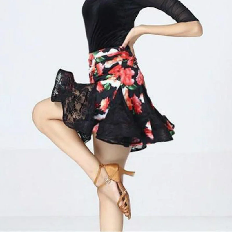 Asymmetric Short Latin Skirt with Lace elastic waist skirt