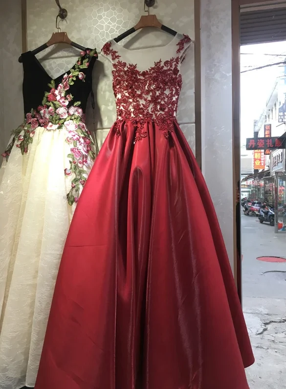 High Quality Satin With Lace Applique Formal Gown, Party Dresses Prom Dress    cg20449 Tunics Versatile stylish