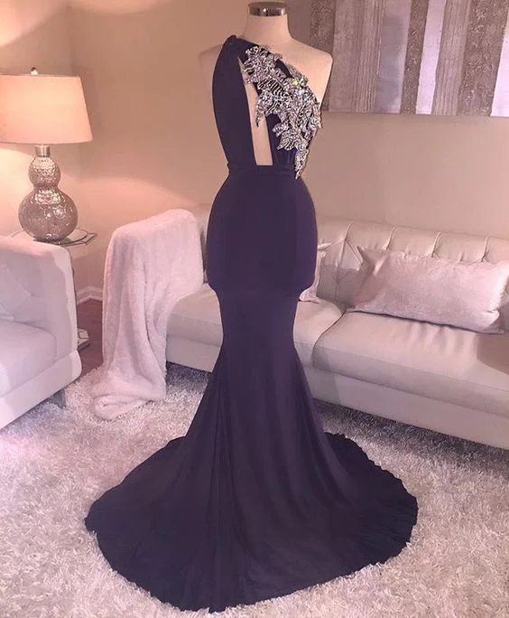 One Shoulder Prom Dress, Mermaid Prom Dress,Applique Prom Dress,Fashion Prom Dress,Sexy Party Dress      cg23005 Satin Halter Glamorous