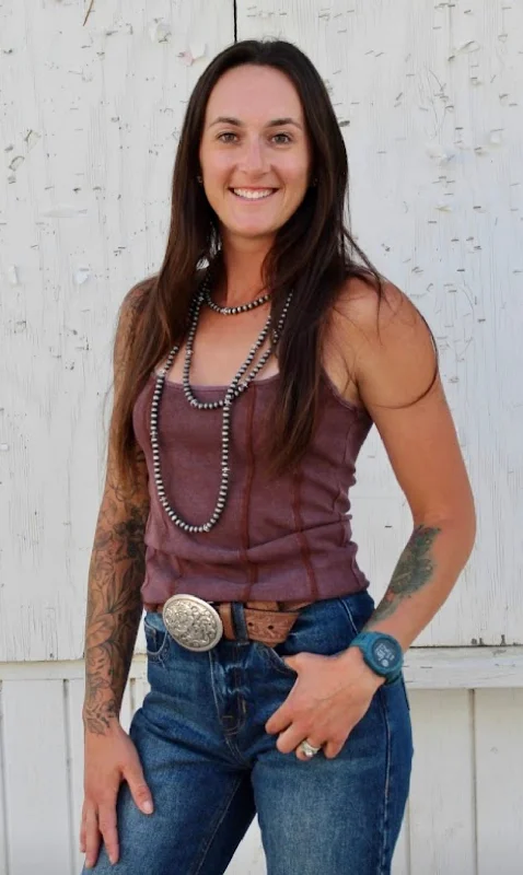 Exposed seam tank-brown metallic tank top