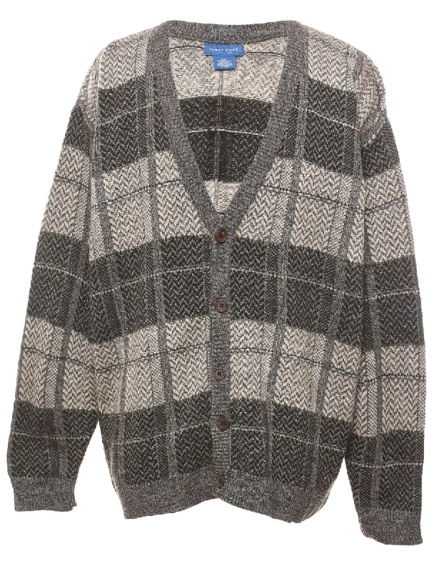 Checked Cardigan - L Chenille Blend Fleece Blend Nylon Blend