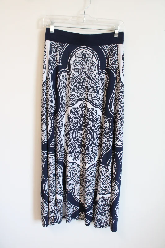 International Concepts Blue White Patterned Maxi Skirt | S lace skirt delicate