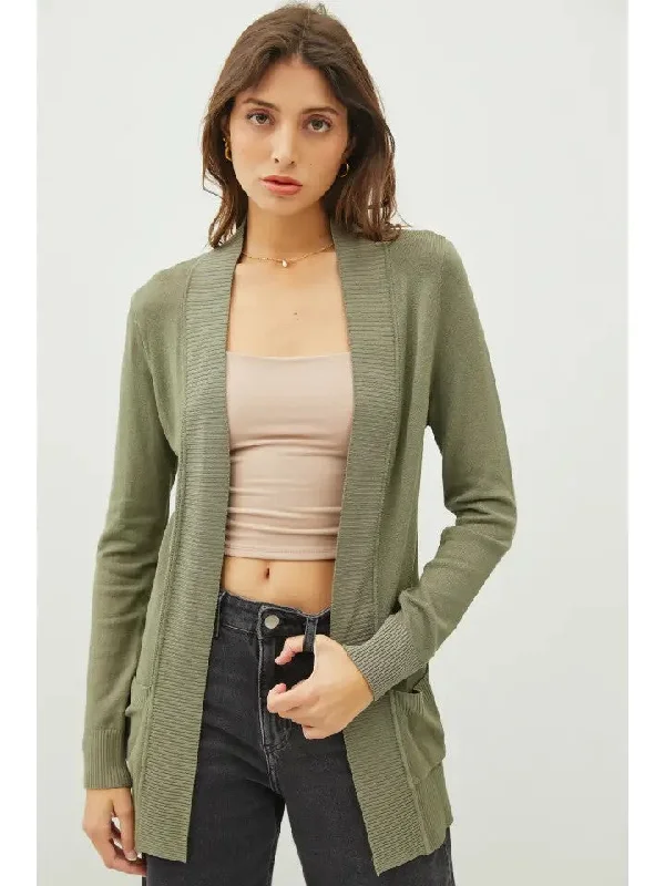 Moments That Matter Olive Ribbed Cuff Cardigan Sequined Glittery Shiny
