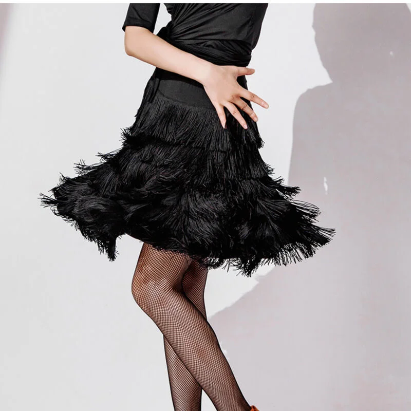 Asymmetric Knee-Length Latin Skirt with Tassels linen skirt natural