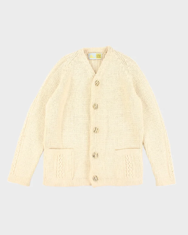 Vintage Wool Chunky Knit Cardigan - L Real Fur Shearling Chenille