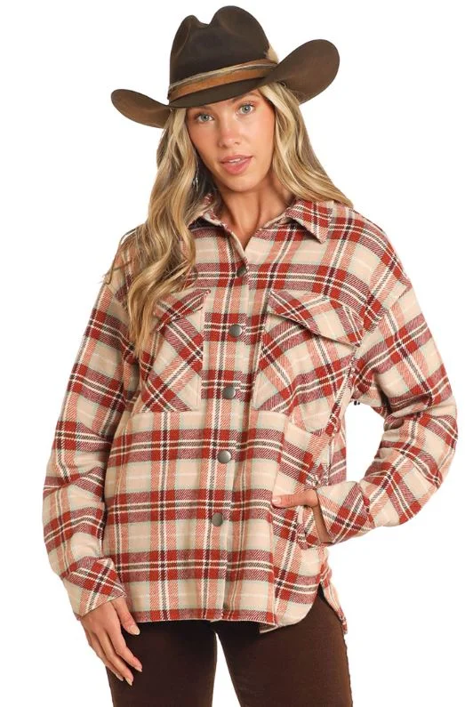 Women's Rock & Roll Plaid Fringe Shirt Jacket Elasticated Jacket Padded Jacket Insulated Jacket Women's Rock & Roll Plaid Fringe Shirt Jacket Elasticated Jacket Padded Jacket Insulated Jacket