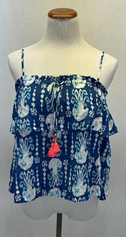 Lilly Pulitzer Mays Indigo Get In Line Blue Jellyfish w Tassels Tank Top - Size Medium seamless tank top