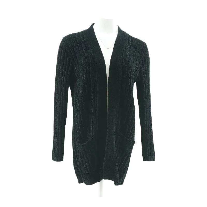 Black Solid Cardigan Sweater Elegant Classic Vintage