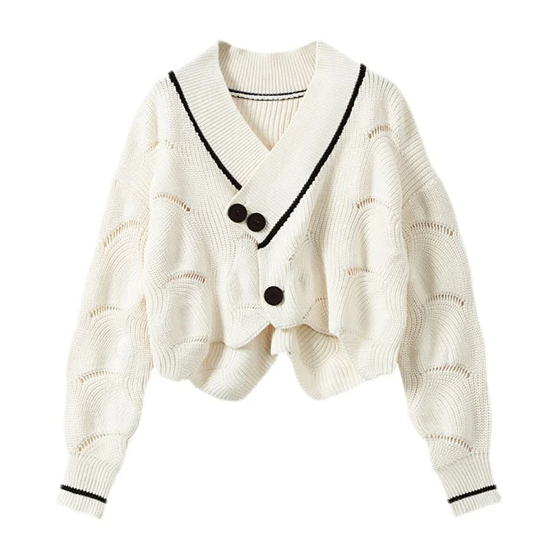 Harajuku Korean Style White Knitwear Tops Coat Autumn Winter Sweet College Style Sweater Female Student Loose Casual Cardigan Solid Color Striped Floral Print