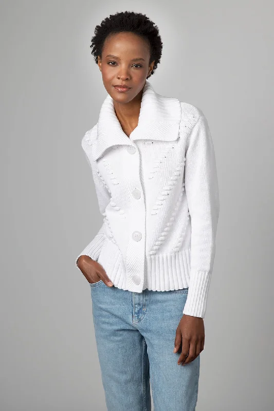 Kinross Cashmere Textured Crop Button Cardigan Fleece Cardigan Nylon Polyester