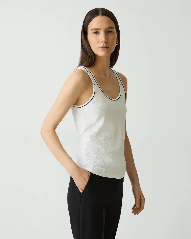 Scoop Neck Tank Top Compact Stretch Knit Ivory - Theory Women fashionable tank top