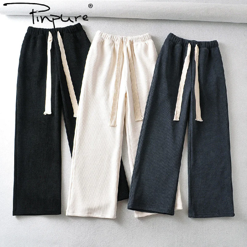 R20331S Women's casual pants chenille plus velvet lace wide-leg pants straight pants Comfortable Cargo Pants